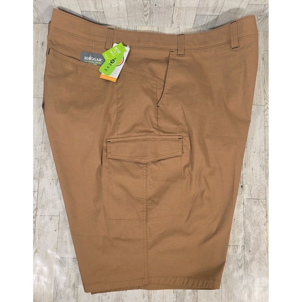 Haggar Cargo Shorts 50W Mens Flex Waist Cool Thermal Comfort Brown NEW